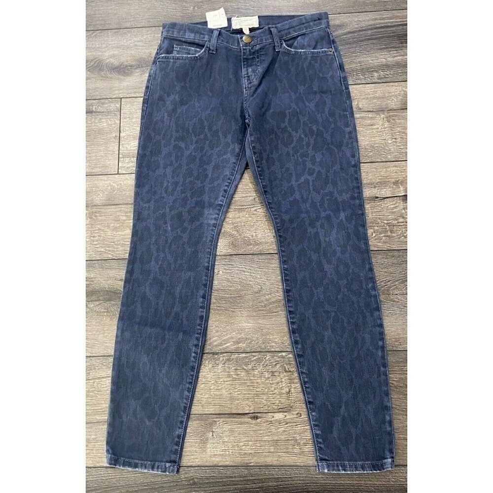NWT Current/Elliott Stilletto Skinny Jeans Oil Spill Painted Leopard Blue 26 New